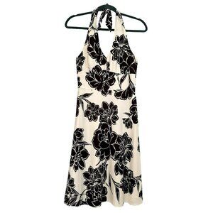 Ann Taylor Silk Halter Dress in Black Floral Size 0P